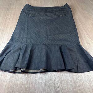 Cato Women’s 14 Brown Denim Skirt Side Zip Ruffle Hem Faux Pocket Peplum Midi